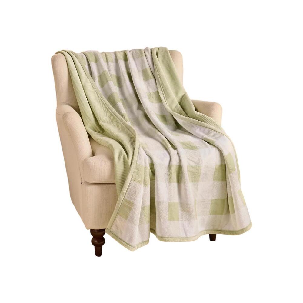 Home Reflections Reversible Rib & Plush 60x80 Printed Throw Sage